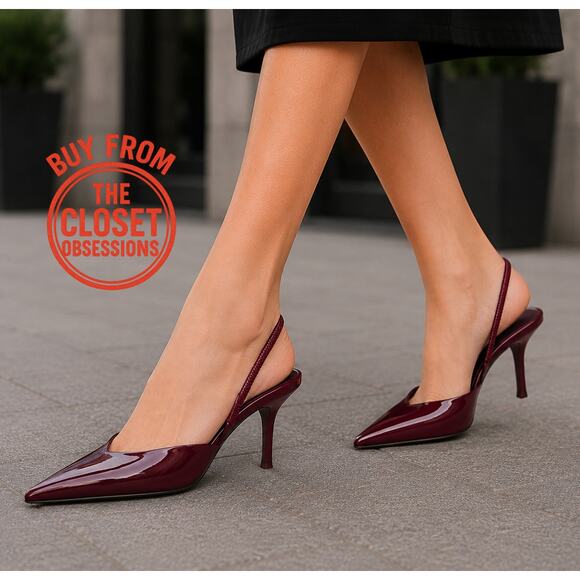 LEATHER SLINGBACK HEELS - Burgundy Red | ZARA United States Zara Burgundy Patent Slingback Heels Pointed Toe NWT